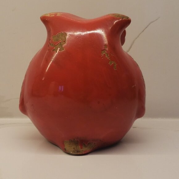 UNBRANDED Ceramic Burnt red/orange brown distressed fat owl 6"diam - Picture 3 of 6